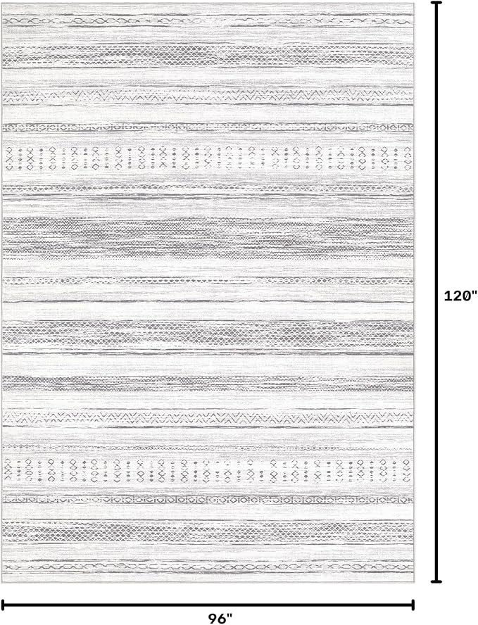 Tortania Area Rug Living Room Rugs - 8x10 Washable Large Soft Neutral Boho Moroccan Bohemian Farmhouse Rug Indoor Floor Carpet for Bedroom Under Dining Table Home Office Decor - Light Grey