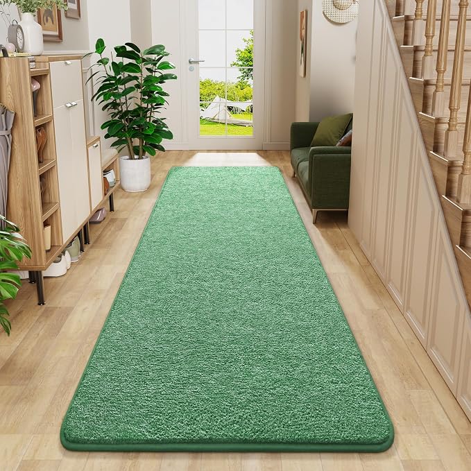 Chicrug Memory Foam 2x4 Small Runner Rugs for Hallway Entryway Bedroom | Modern Low-Pile Carpet Runner Rug for Kitchen, Throw Kids Rug for Bedside Dorm Room Decor, Green and White