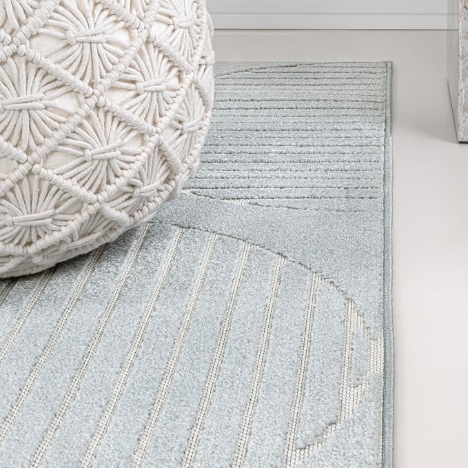 JONATHAN Y Nordby High-Low Arch Striped Light Blue/Cream Indoor/Outdoor Runner Rug, 2x8, for Patio, Backyard, Living Room, Bedroom, Office, Hose-Washable (SCN104F-28)