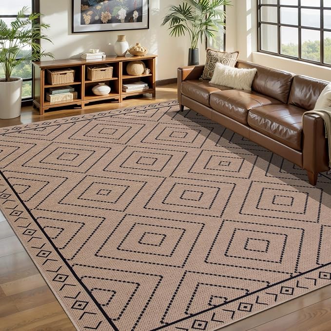 Tangsoo Modern Easy Jute Rug 5x7 Large Washable Area Rug for Dining Room,Geometric Ultra Thin Non-Slip Indoor Outdoor Rug,Farmhouse Carpet for Living Room Patio Bedroom