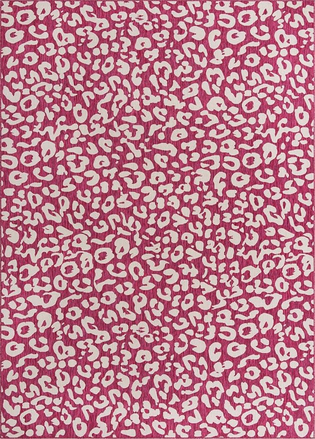 Unique Loom Outdoor Safari Collection Area Rug - Leopard (10' x 14' 1" Rectangle, Magenta/ Ivory)