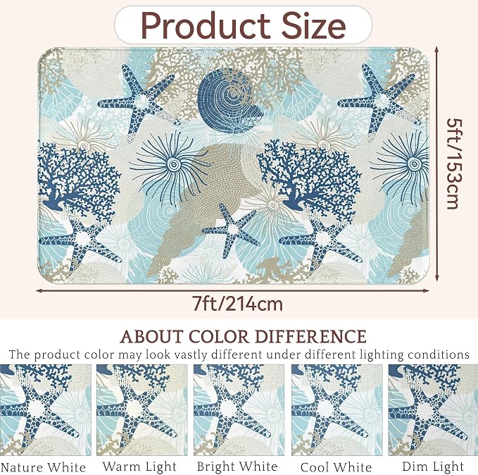 Coastal Starfish Area Rugs for Living Room 5x7,Beach Coral Seashell Bedroom Rug Washable Non-Slip Soft Floor Big Carpets for Dining Room Nursery,Kids Home Decor Aesthetic
