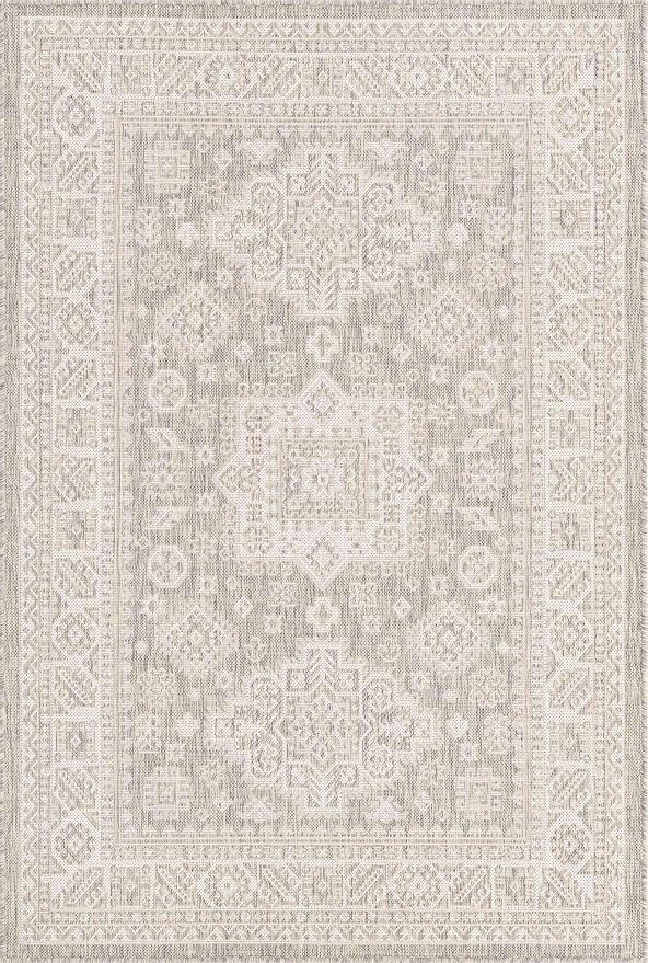 Unique Loom Outdoor Aztec Collection Area Rug - Chalca (4' 1" x 6' 1" Rectangle, Light Gray/ Ivory)