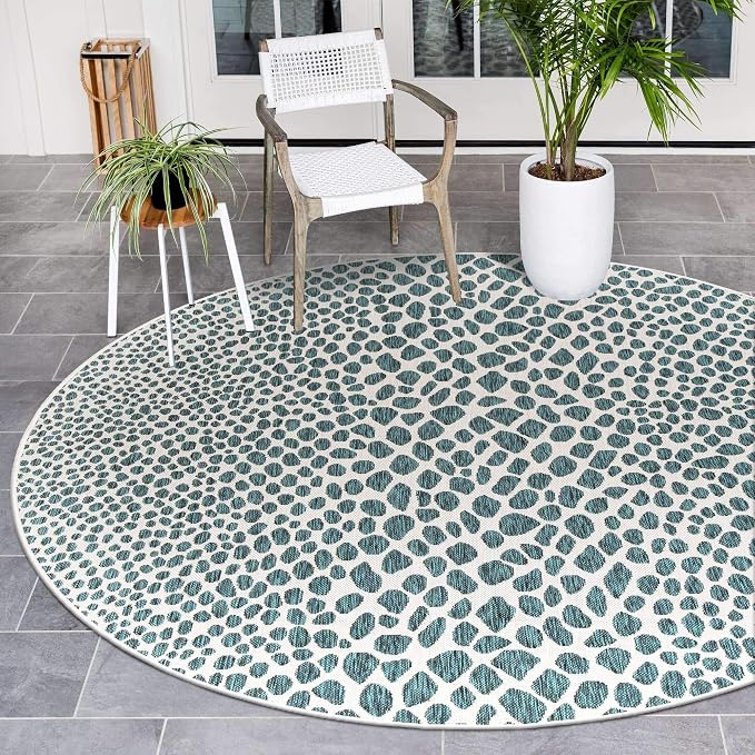 Unique Loom Outdoor Collection Area Rug - Cape Town (4' 1' Round, Teal/ Ivory)