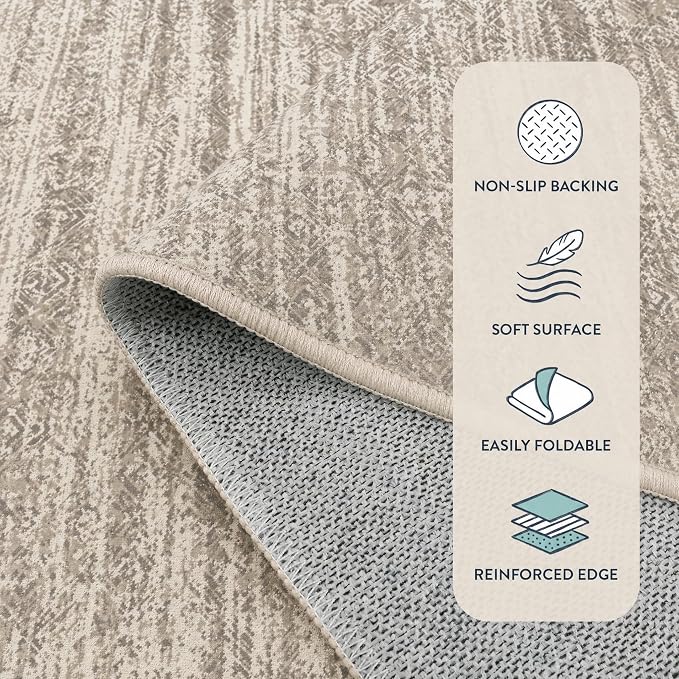 9CH Neutral Boho Area Rug 5x7, Washable Non Slip Distressed Geometric Rugs for Living Room Bedroom, Soft Low Pile Tribal Vintage Carpet