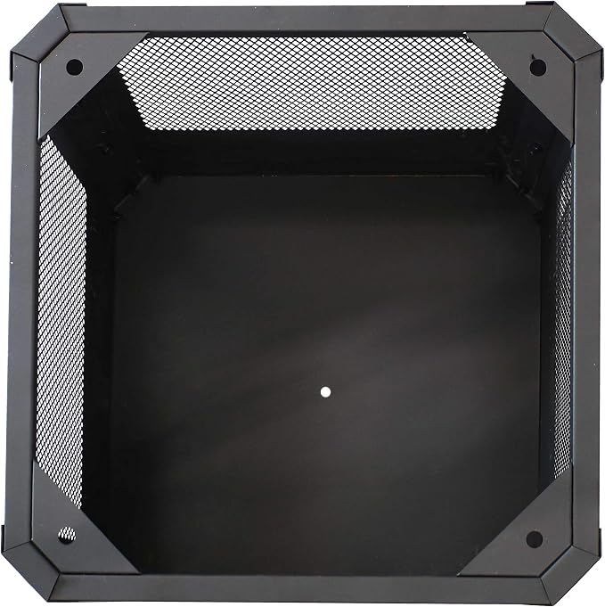Sunnydaze Grelha 16-Inch Steel Outdoor Fire Pit with Grill - Square Wood-Burning Fire Pit for Outside - Black Finish