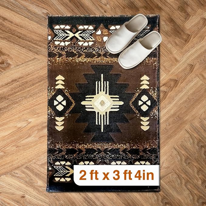 YHSF Southwest Native American Area Rug – Thick, Soft, Durable & Easy to Maintenance Tribal Design Boho Rug– Ideal for Bedroom, Living Room & Hallway - Chocolate, 2 Feet x 3 Feet 4 Inches