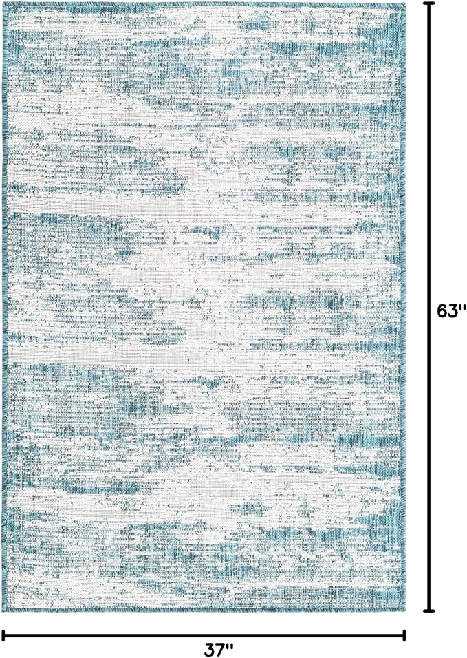 Unique Loom Outdoor Modern Collection Area Rug - Cartago (3' 1" x 5' 3" Rectangle, Teal/ Ivory)