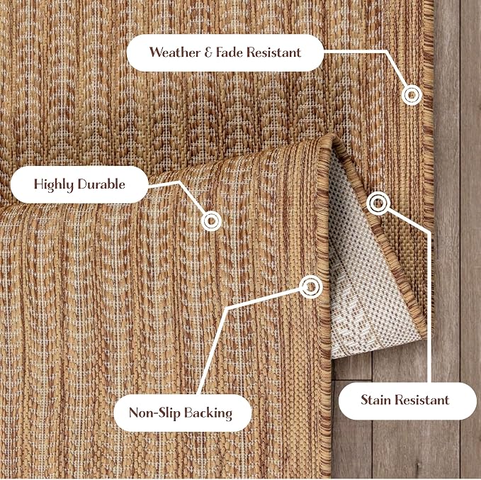 Adiva Rugs Outdoor Indoor Area Rug, Weather Resistant, Easy to Clean, Stain Resistant Floor Mat for Dining Room, Backyard, Deck, Patio (Wooden, 2'6" x 7')