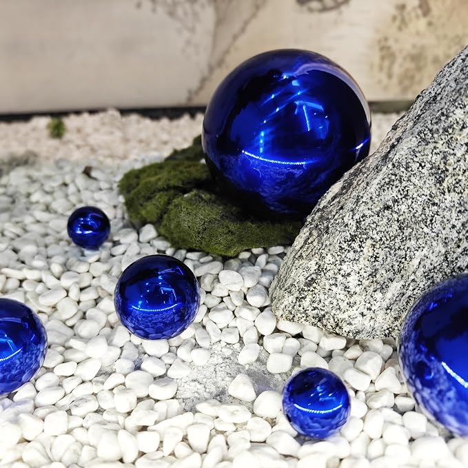 Gazing Ball Stainless Steel Gazing Globe Mirror Reflective Garden Sphere Floating Pond Balls Gazing Ball Shiny Home Outdoor Ornament (Blue, 6Pack)