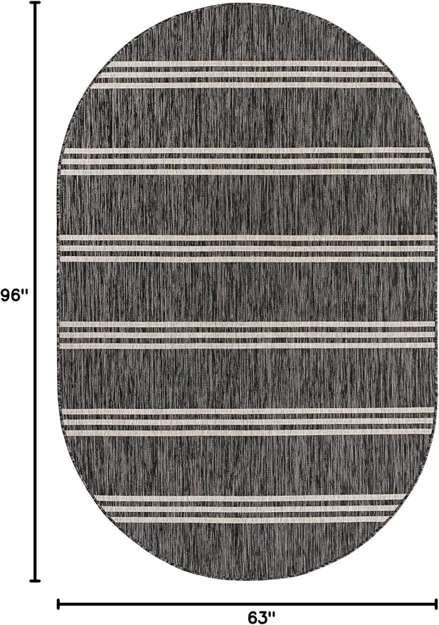 Unique Loom Jill Zarin Outdoor Collection Area Rug - Anguilla (5' 3'' x 8' Oval, Charcoal/ Ivory)