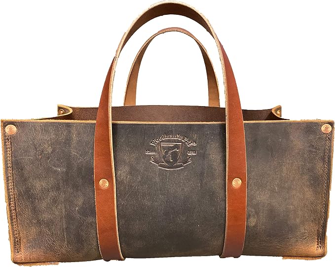 Woodman's Pal Buffalo Leather Tote Tool Bag For Hand Tools, Gardening, Outdoorsmen, Heavy Duty Premium Storage Leather Organizer (Crazy Horse Black)