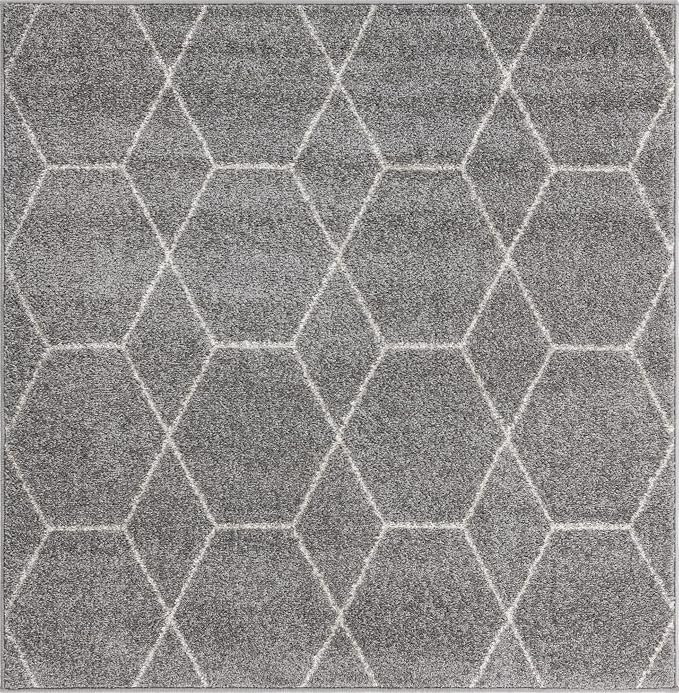 Unique Loom Trellis Frieze Collection Area Rug - Geometric (4' 1" Square, Light Gray/ Ivory)
