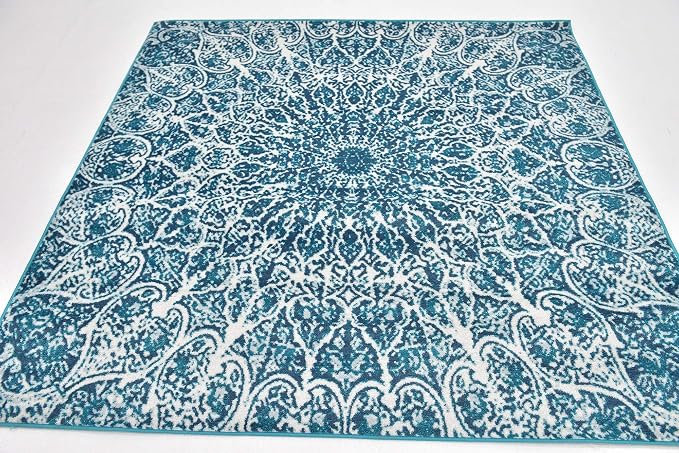 Unique Loom Sofia Collection Area Rug - Grace (6' 1" Square, Turquoise/ Ivory)