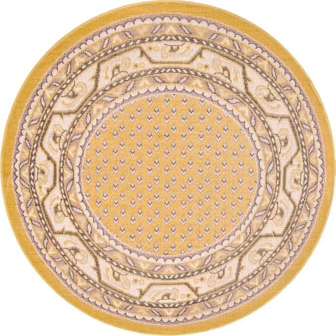 Unique Loom Williamsburg Collection Traditional Border with Dotted Center Area Rug, Round 3' 7" x 3' 7", Yellow/Beige