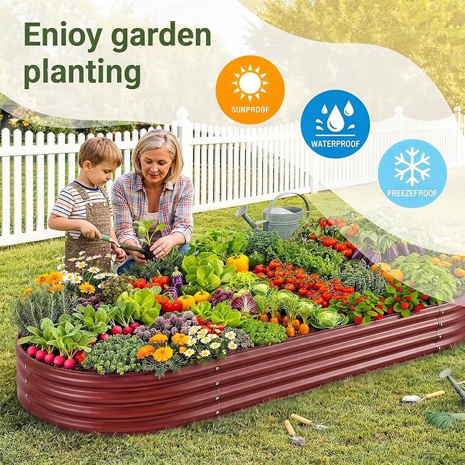 Land Guard 2 Pcs 6ft Metal Raised Garden Bed, 6 x 3 x 1 Galvanized Planter Raised Beds for Vegetables, Brown