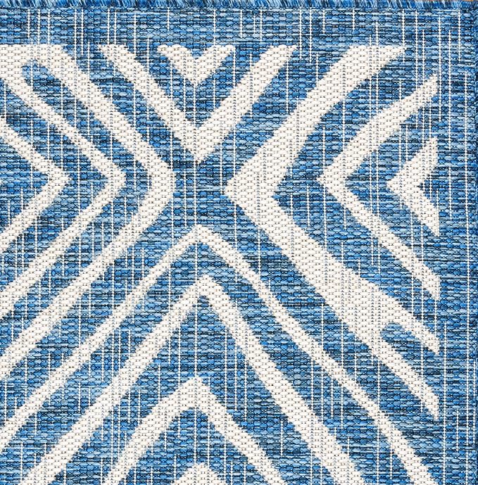 Gertmenian Indoor Outdoor Area Rug, Classic Flatweave, Moroccan Collection II, Stain & UV Resistant Carpet, Deck, Patio & Mudroom, 5x7 Standard, Navy Blue Ivory Tribal Safari, 19494
