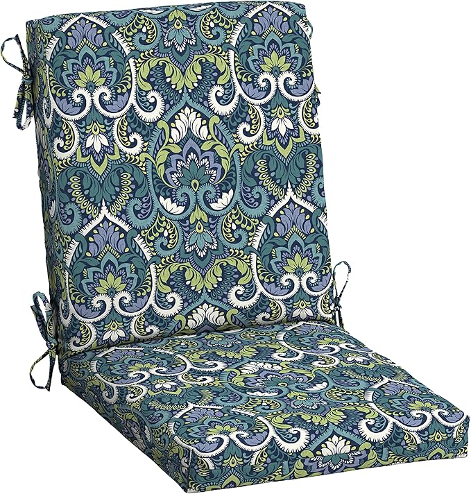 Arden Patio Dining Outdoor Chair Cushions, 20x44, Rain-Proof Seat Pad, Fade-Resistant Outdoor Cushion Sapphire Aurora Blue Damask
