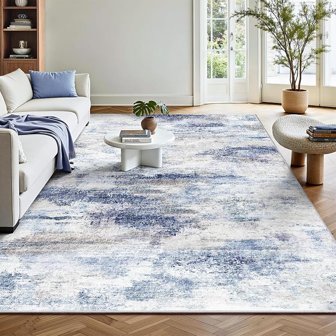 6x9 Area Rugs, Abstract Morden Soft Washable Rug, Non-Slip Low Pile Rugs for Living Room, Bedroom, Dining Room, Home, Office(Rust Blue/Brown)