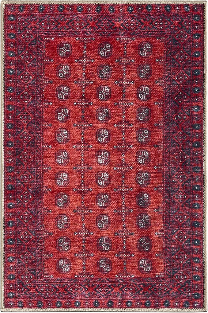 Keen Home Design Vintage Washable Entryway Rug, Non-Slip Low Pile, 2x3 | Machine Washable Cotton Chenille, 0.25In Low Pile, Rubber Non-Slip Back; Kitchen, Entryway, Bathroom, Bedside