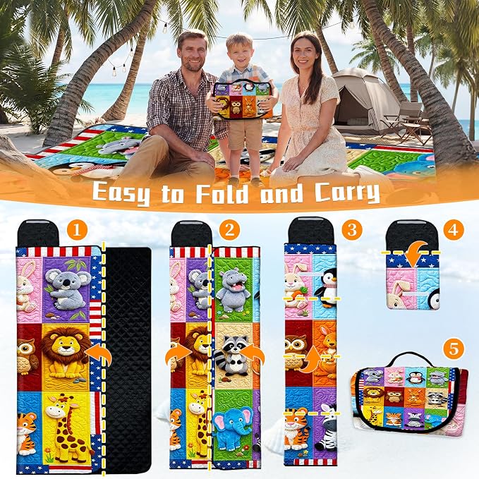 79" x 118" Picnic Blanket Extra Large,Waterproof Sandproof Foldable Outdoor Blanket Beach Blanket Ocean Picnic Mat for Camping,Lawn,Park(Animal)