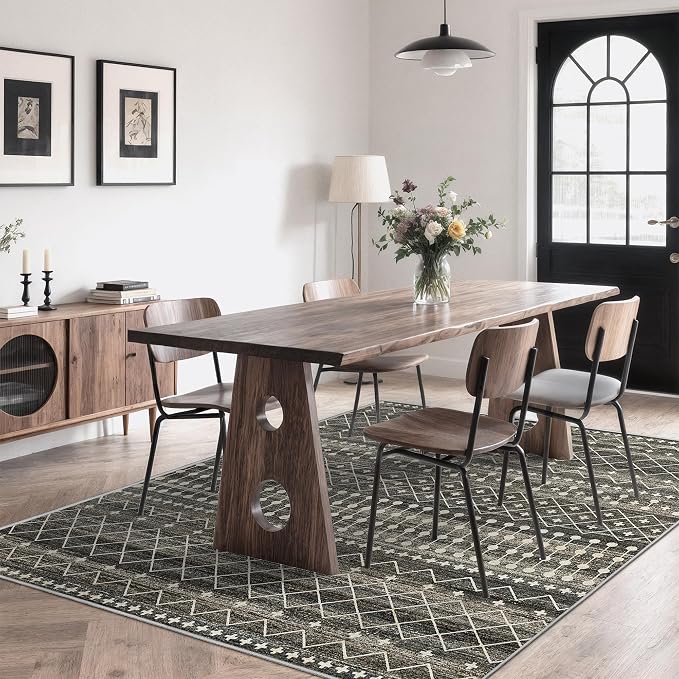 Miukiki 6x9 Area Rug Washable Non Slip Rug for Living Room Black | Soft Low Pile Washable Area Rug Bedroom Dining Room, Stain Resistant Carpet with Easy Care Design 6'x9'