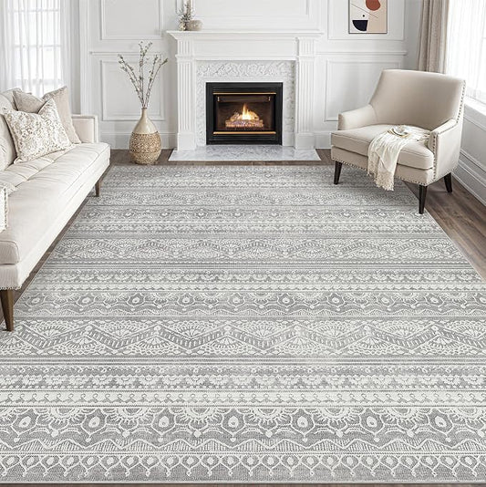 Tortania Area Rug Living Room Rugs - 8x10 Washable Large Soft Neutral Boho Moroccan Bohemian Farmhouse Rug Indoor Floor Carpet for Bedroom Under Dining Table Home Office Decor - Neutral Grey