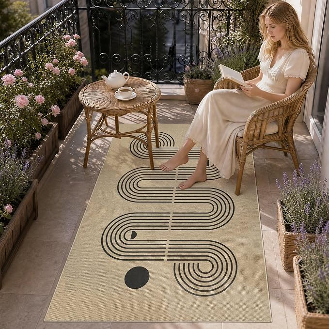 UERMEI 3x5 Outdoor Jute Area Rug Patio Farmhouse Geometric Brown | Indoor Outdoor Washable Non Slip Pet Friendly Carpet for Door Mat Area Rug for Patio Bedroom Living Room Kitchen Porch