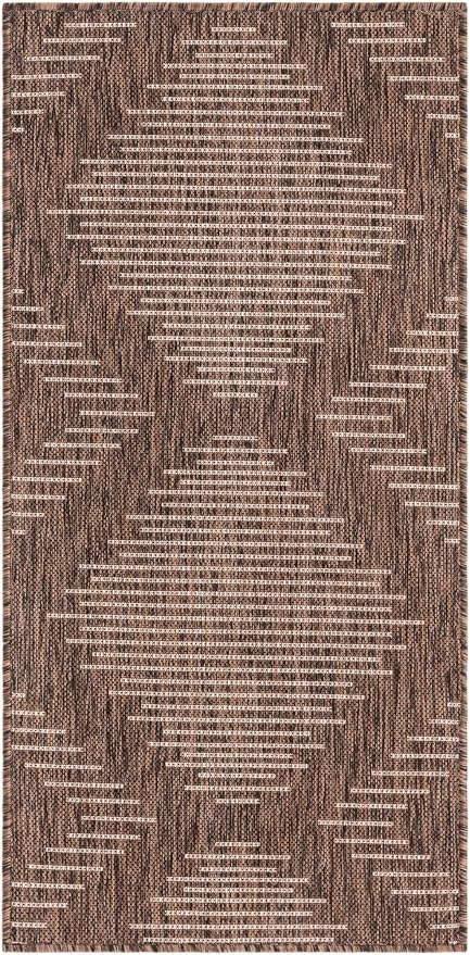 Unique Loom Outdoor Modern Collection Area Rug - Tambor (2' x 4' 1" Runner, Brown/ Ivory)