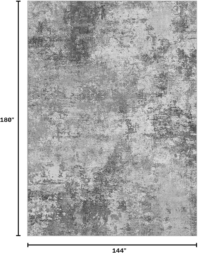 Nakagishi 12X15 Abstract Washable Area Rugs for Living Room-Grey | Modern Non-Slip Silicone Backing Low Pile Soft Carpet for Bedroom Dining Decor Ideal for Families with Kids and Pets