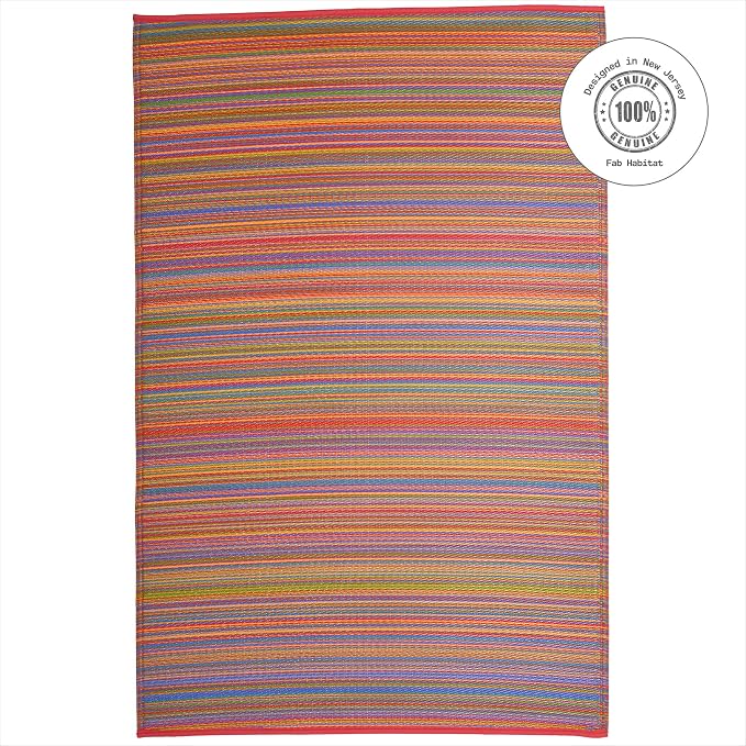 Fab Habitat Outdoor Rug - Waterproof, Fade Resistant, Crease-Free - Premium Recycled Plastic - Striped - Patio, Deck, Porch, Balcony, Laundry Room - Cancun - Multicolor - 4 x 6 ft