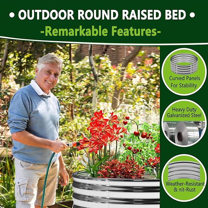 DIIYIV 3Pack 4x4x1ft Galvanized Raised Garden Bed, Planter Raised Garden Beds Outdoor, Round Clearance Raised Garden Beds for Gardening Vegetables