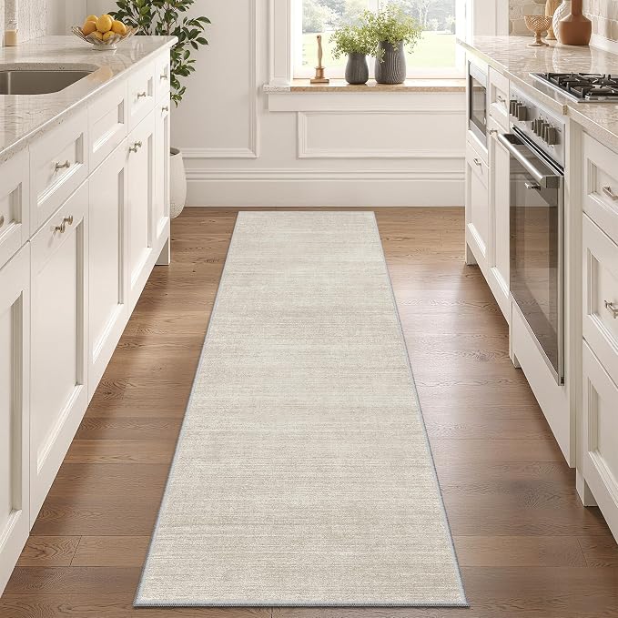 Valenrug 2x6 Runner Rug Non Slip, Washable Rug Runners for Hallways, Beige | Soft Low Pile, Thin & Lighweight Carpet, Folable Stain Resistant Modern Indoor 6ft Floor Mat for Living Room,Bedroom,Kitchen