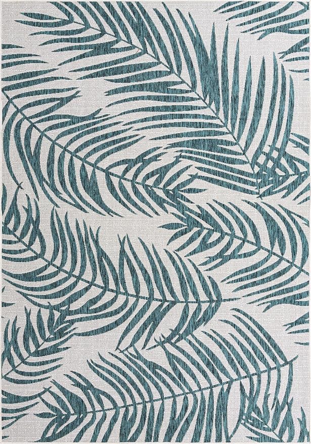 Unique Loom Outdoor Botanical Collection Area Rug - Palm (7' 1" x 10' Rectangle, Teal Ivory)
