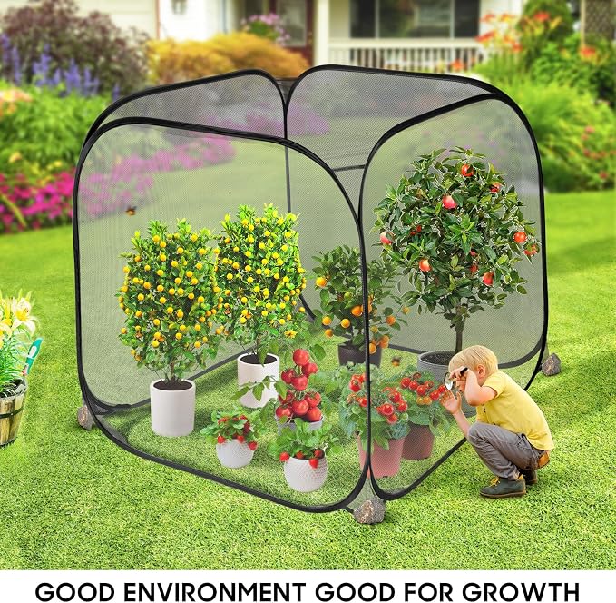 Pop Up Mesh Plant Cover, 35.4x35.4x38.2 Inch No Build Protection Against Insects Garden Netting, Raised Bed Cover for Barrier Against Insects for Vegetable Plant Fruit Animals-Black