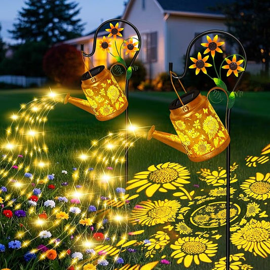 Sunflower Solar Watering Can Lights, Outdoor Waterproof Garden Lanterns with Shepherd Hook, Solar Garden Decor for Yard Outdoor Landscape Pathway, Gift for Women Mom Grandma,Mothers Day Gifts 2 Pack