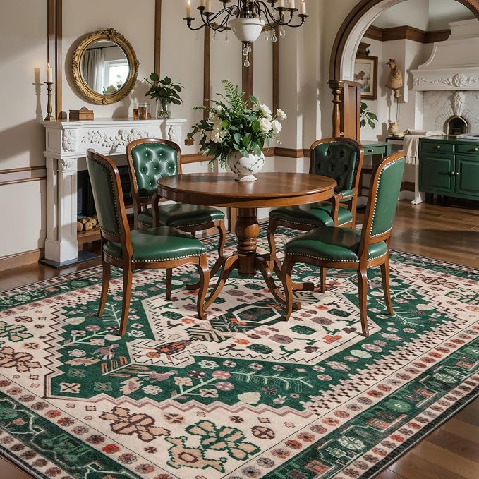 Ciicool 5x7 Area Rugs,Washable Large Boho Carpet for Living Room Bedroom | Oriental Low-Pile Soft Vintage Non-Slip Indoor Throw Carpet for Kitchen Bedside Dining Room Foyer Decor