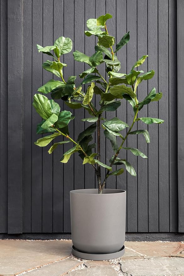 Veradek Mason Series Lima Planter - Round Planter for Indoor or Outdoor Porch/Garden | Made from Plastic-Stone Composite with Drainage Holes | Modern Décor for Succulents, Flowers, Small Plants