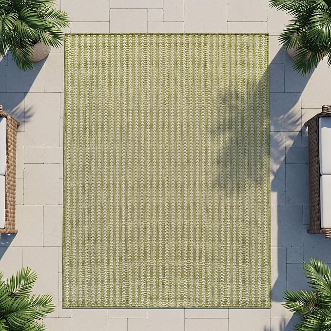 Washable Outdoor Rug 10x14 Modern Area Rugs Outdoor Carpets Striped Pattern Non Shedding Waterproof Easy Clean Patio Deck Porch Living Room Bedroom Garden RV (10 X 14 Olive)