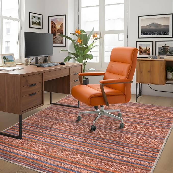 Sacred Artisans Boho 5x7 Area Rug for Living Room, Dining Room and Office | Washable, Non Slip, Pet Friendly and Low Pile (Kilim, 5' x 7')