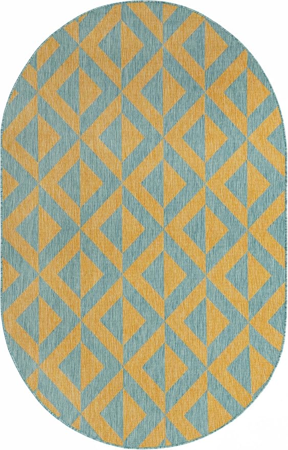 Jill Zarin Jill Zarin Outdoor Collection Area Rug - Napa (5' 3" x 8' Oval Yellow and Aqua/Yellow)
