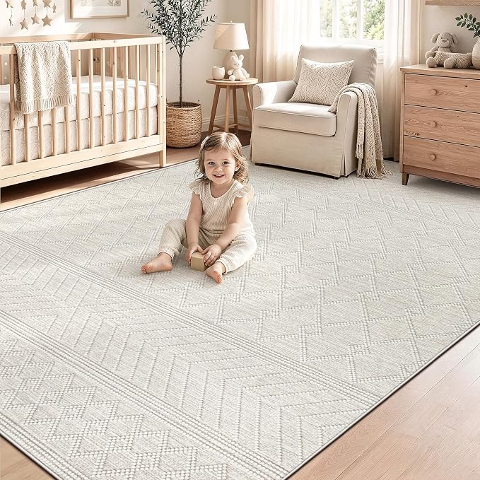 pmtsns Area Rugs 6x9 Washable Rug for Living Room(Taupe, 6'x9') | Modern Geometric Moroccan Rugs Non-Slip Soft Stain Resistant Rug Indoor Printed Carpet for Bedroom Dining Room Nursery