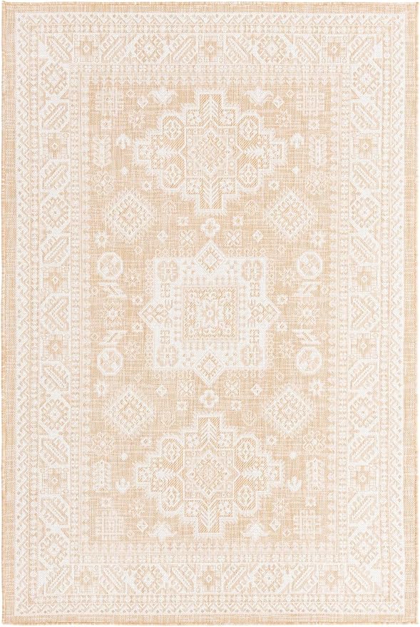 Unique Loom Outdoor Aztec Collection Area Rug - Chalca (5' 3" x 7' 10" Rectangle, Natural/ Ivory)