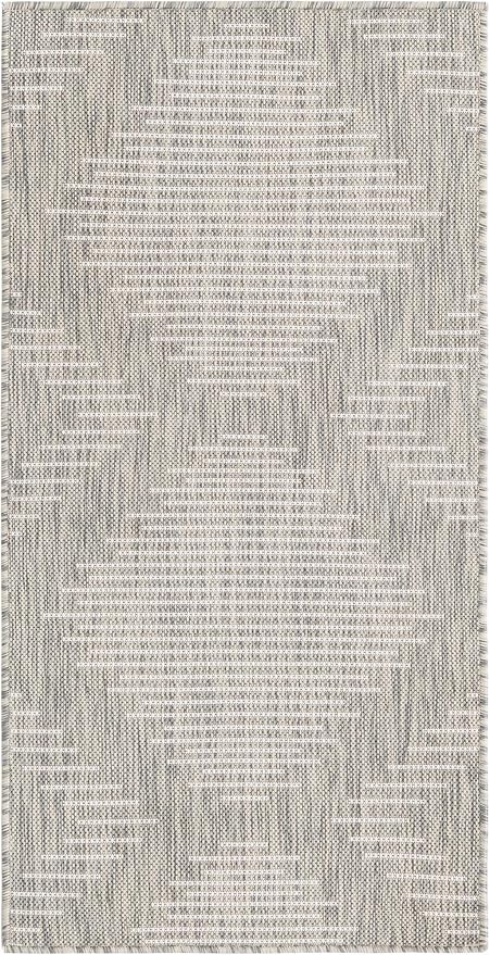 Unique Loom Outdoor Modern Collection Area Rug - Tambor (2' x 4' 1" Runner, Gray/ Ivory)