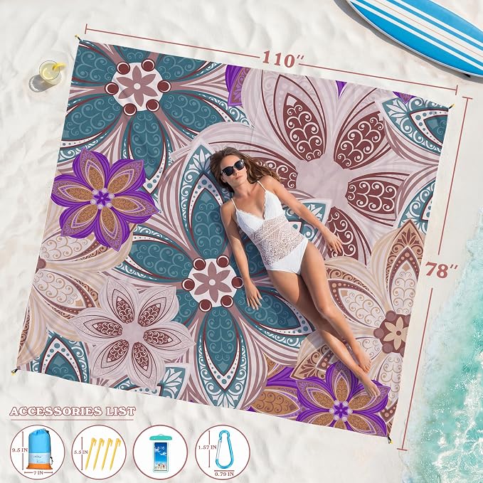 Famstar Beach Blanket Oversized Extra Large 78"X81"/10'X9',Waterproof Sandproof Beach Blanket 2-8 Adults Lightweight Durable for Travel Camping Hiking Picnic