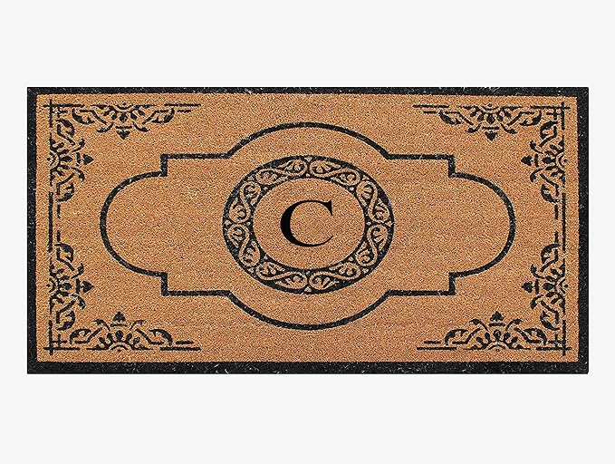 A1 Home Collections First Impression Hand Crafted Abrilina Entry Coir Monogrammed Double Doormat, 72" L x 36" W, X-Large