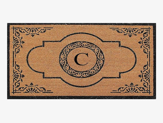 A1 Home Collections First Impression Hand Crafted Abrilina Entry Coir Monogrammed Double Doormat, 72" L x 36" W, X-Large