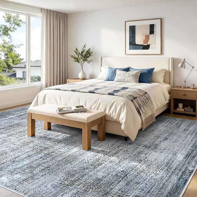 9x12 Washable Area Rug Modern Abstract for Living Room Bedroom Gray Blue | Soft Indoor Carpet,Anti-skid Backing,Water Repellent,Non-shedding, Suitable for bedroom dining farmhouse nursery home office