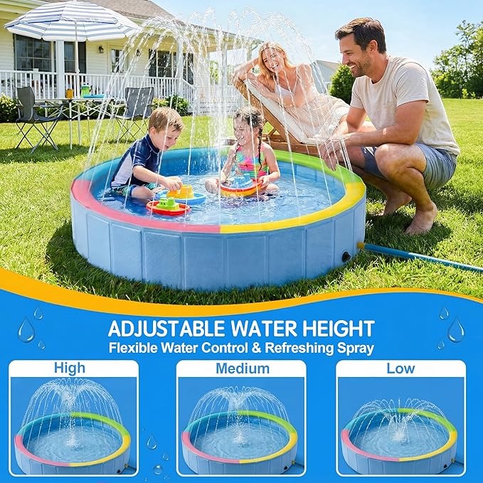 Foldable Dog Pool with Sprinkler, Ideal Splash Pool Swimming Pools | Large 48” Dog Pool, Splash Pad, Hard Plastic, Non Slip, Portable Dog Swimming Pool for Outdoor Backyard