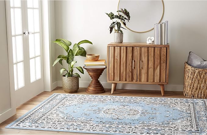Home Dynamix Premium Sakarya Traditional Medallion Border Area Rug, Blue, 3'7"x5'2" Rectangle